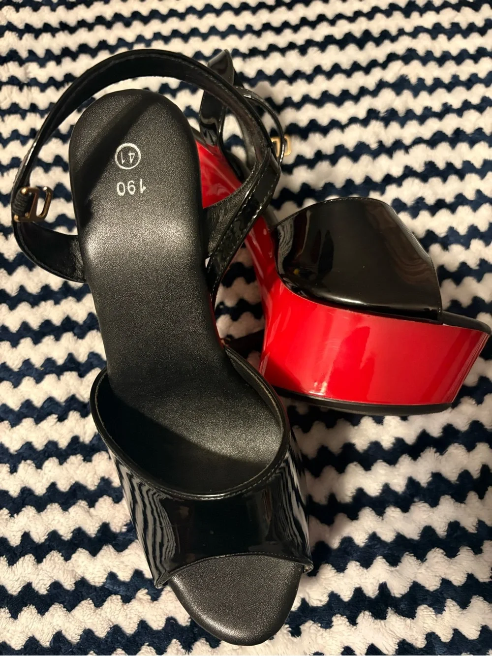 Red and Black Platform Slingback Heels - Women